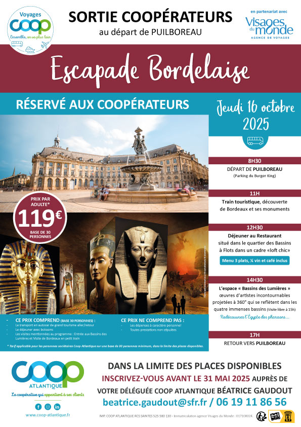 Sortie coopérateurs à Bordeaux au départ de La Rochelle