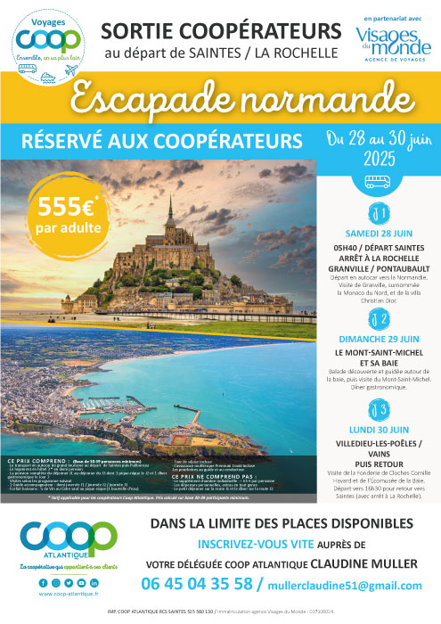 Voyage coopérateurs au Mont-Saint-Michel au départ de Saintes et La Rochelle