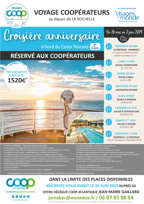Croisière anniversaire en Méditerrannée - Voyage Coop au départ de La Rochelle