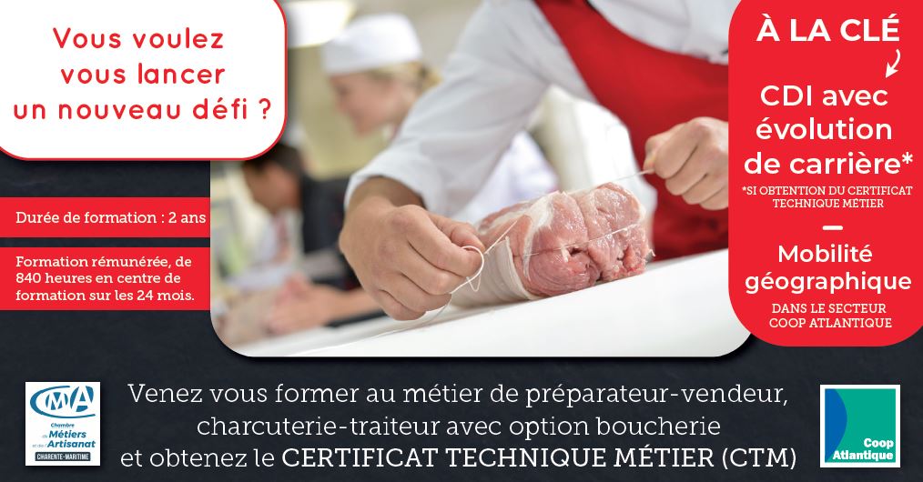 Certificat Technique Métier préparateur-vendeur charcuterie-traiteur avec option boucherie : formez-vous !